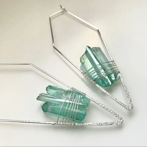 Geometric Bohemian Quartz Crystal Indie Earrings - Picture 3 of 10